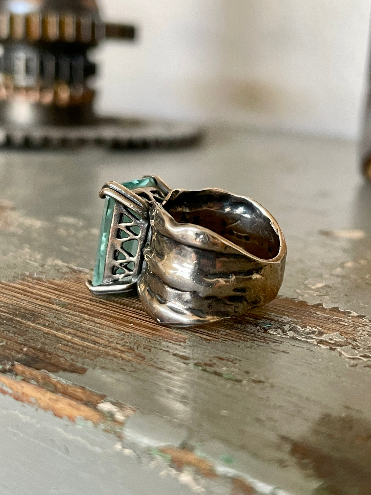 Vintage Silpada Sterling Silver Ring Aquamarine Glass