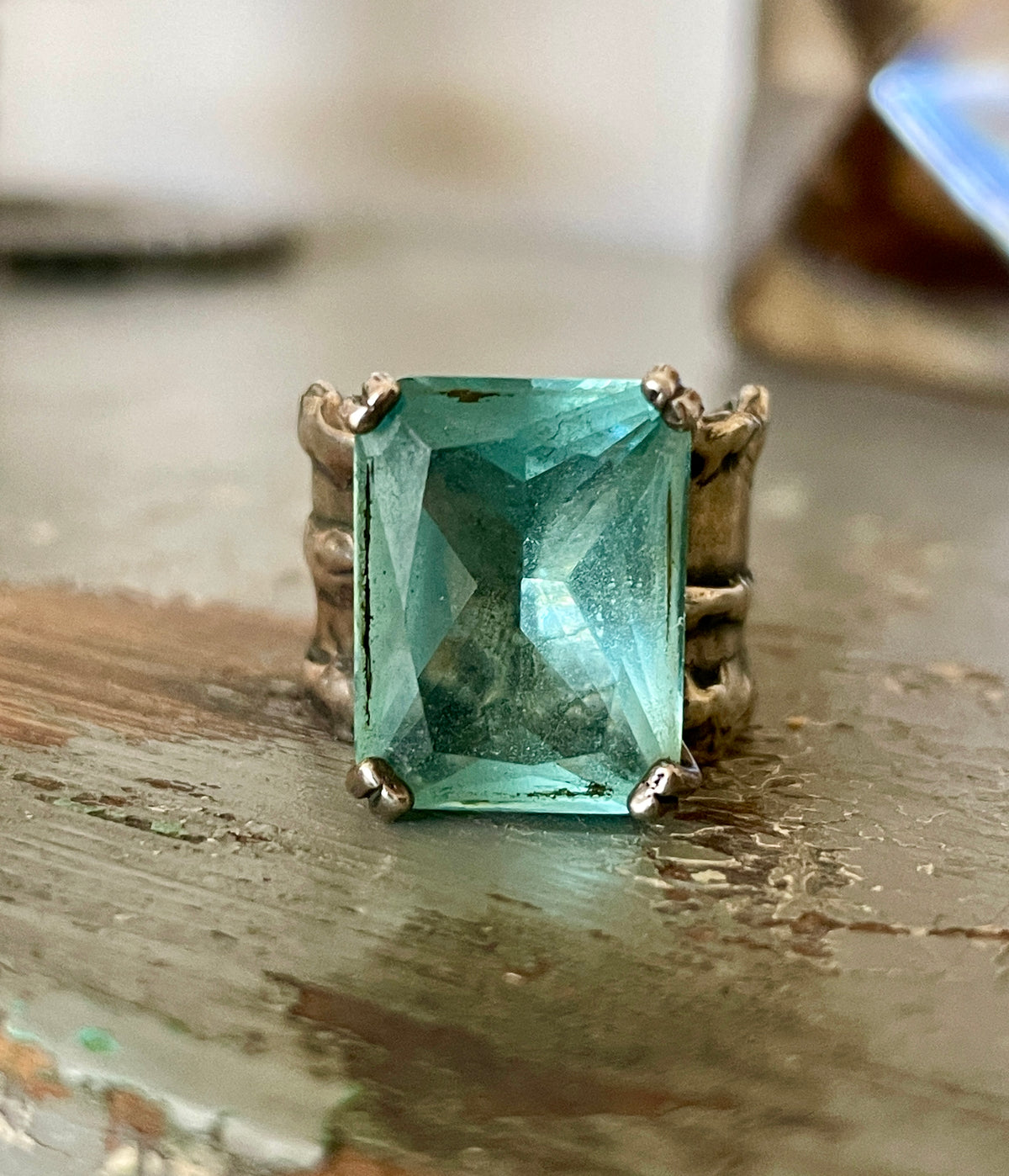 Aquamarine Glass Vintage Silpada Sterling Silver Ring